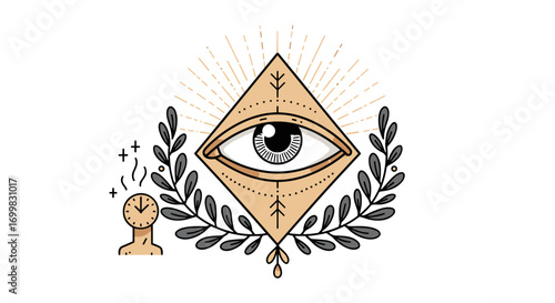 Pyramid all seeing eye with laurel and clock