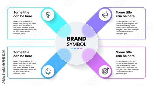 Infographic template. Glass circle with 4 banners