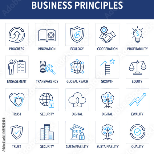 Modern Business Principles and Core Values Icons
