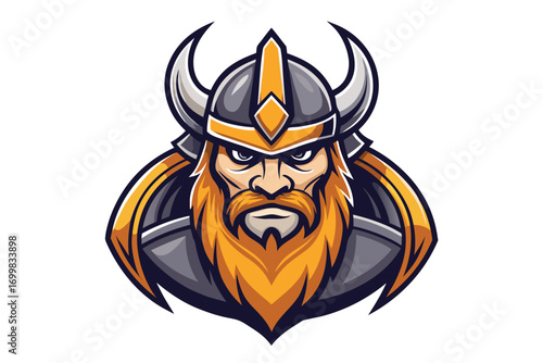 A bold, cartoonish illustration of a Viking warrior's head, perfect for sports teams, merchandise, or gaming logos.