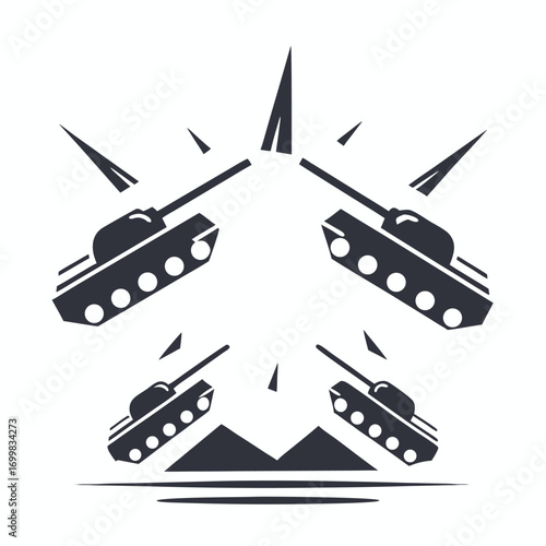 Stylized Tanks with Geometric Elements on White Background