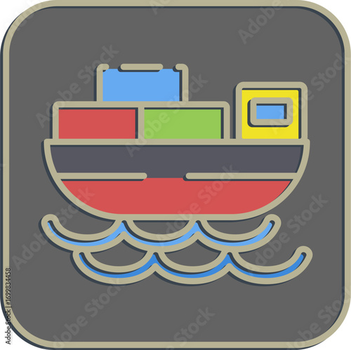 Icon cargo ship. Export import elements. Icon in embossed style.