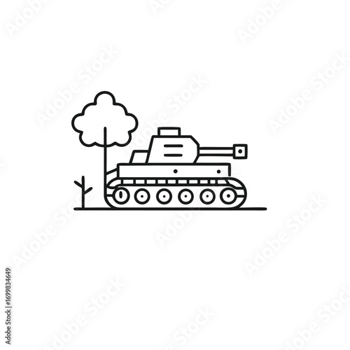 Tank & Tree Isolated on White Background, Armored Military Vehicle