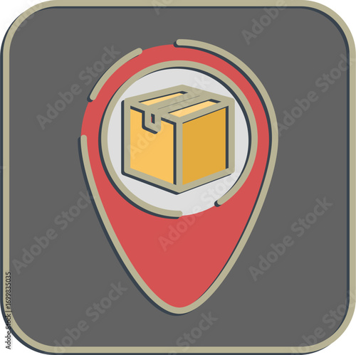 Icon delivery map location. Export import elements. Icon in embossed style.