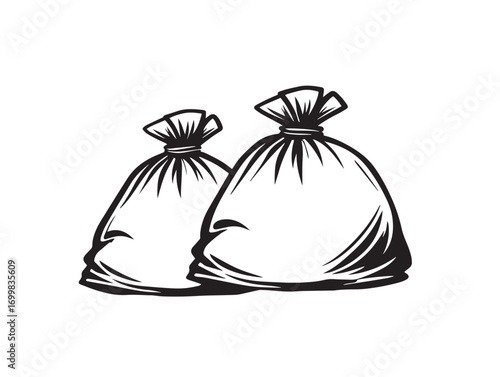 Professional line art drawing of medical waste disposal bags