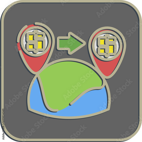 Icon shipping costs. Export import elements. Icon in embossed style.