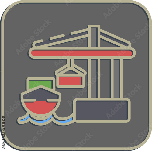 Icon sea port. Export import elements. Icon in embossed style.