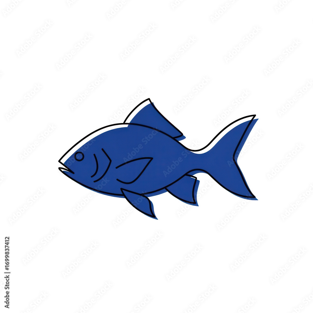 Fototapeta premium Simple blue fish silhouette isolated for aquatic themes transparent background