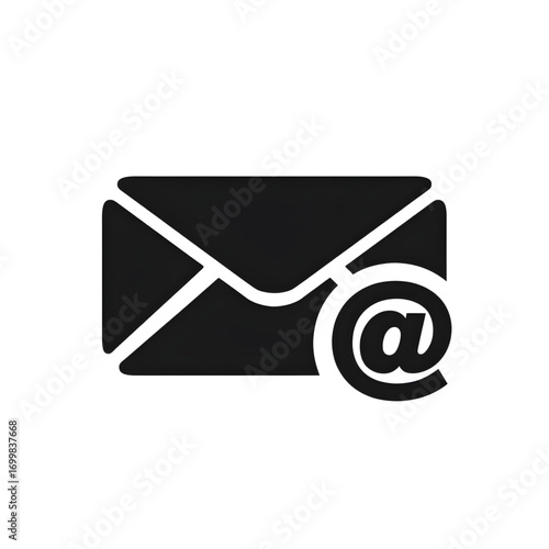 Digital Communication Icon: A minimalist, high-contrast graphic features a sleek, modern envelope design juxtaposed with the universal @ symbol, embodying effortless connection in the digital age.