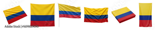 Colombian flag set including waving, hanging, folded, vertical, and angled forms isolated. National symbol and pride collection. Free Download Colombian flag set including waving, hanging, folded, vertical, and angled forms isolated. National symbol and pride collection. - GFXLoad