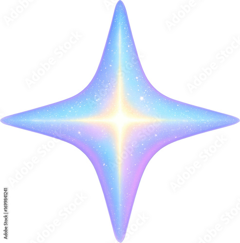 A luminous iridescent star sparkle with pastel gradients and a bright central glow