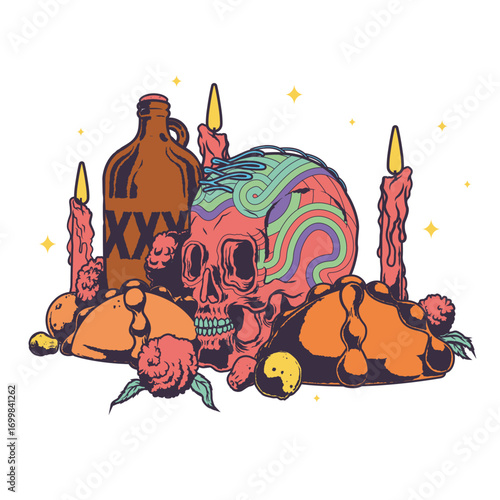 Ofrenda Dia de Muertos en vector editable 