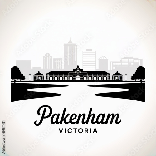 Pakenham Australia Skyline Silhouette — Expanding Melbourne Suburb of Victoria Vector Illustration