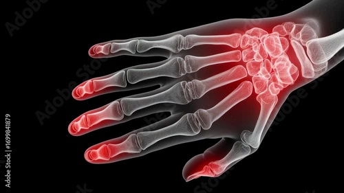 Rheumatoid and arthritis concept ,X ray hand skeletal wrist finger joint pain inflammation medical healthcare anatomy bone