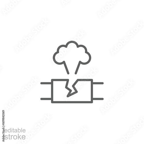 Gas, leak, pollution icon. Simple outline style. Element of pollution, tube, construction, smoke, industry, repair, plumbing, industrial concept. Thin line symbol. Isolated design editable stroke.