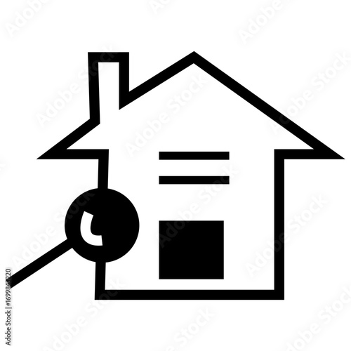Line art icon of a house with a keyhole, symbolizing home security, real estate and with search