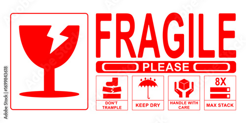 Fragile sticker displays package icons for careful shipping