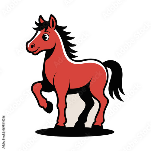 Cartoon red horse with black mane, cute vector illustration