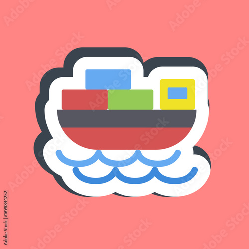 Sticker cargo ship. Export import elements.
