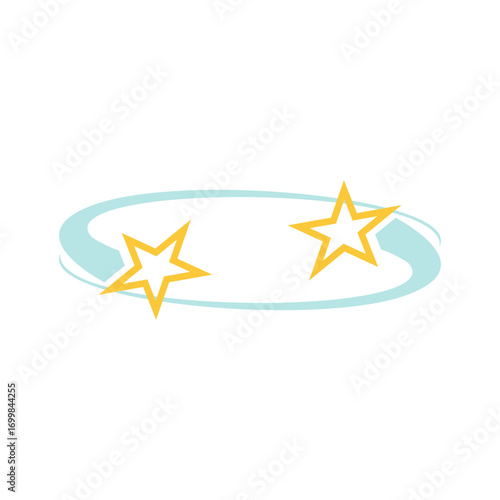 A celestial dance of two golden stars swirling within a pale blue elliptical ring, symbolizing wonder and dreams