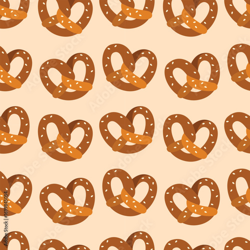 Pretzel Pattern Vector Illustration with Heart Shape. Ideal for backgrounds, textiles, and food-related design projects, offering a delightful culinary motif.