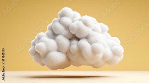Abstract Fluffy White Cloud 3D Render Pale Yellow Background
