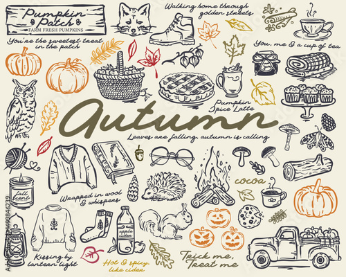Hand -drawn whimsical autumn vector illustrations