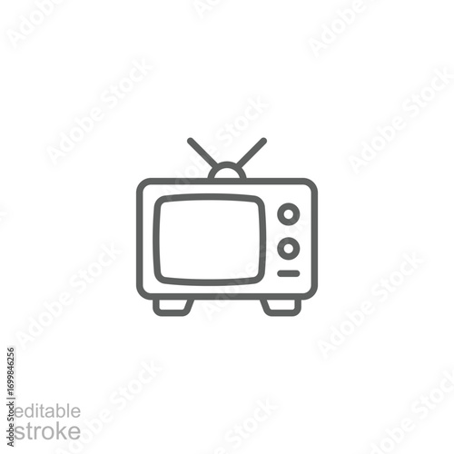 Old TV icon. Simple outline style. Television, channel, broadcast, news, media, watch, vintage, antenna, retro, screen, analog, technology concept. Thin line symbol. Isolated design editable stroke.