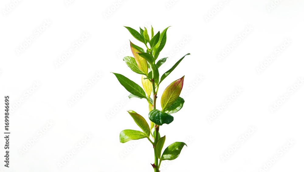 Naklejka premium A single green branch with fresh leaves on a white background