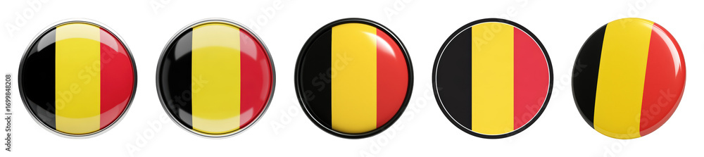 Fototapeta premium Belgian flag set including glossy, metallic, and flat style icons isolated. National symbol and graphic elements.
