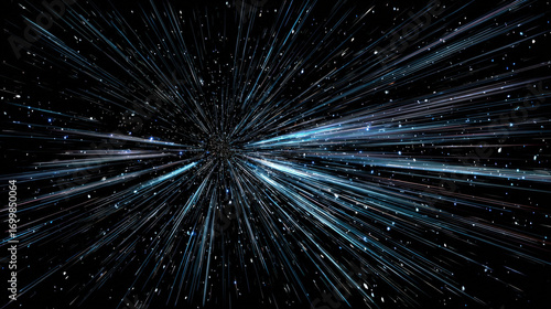warp speed star lines stretching foreground toward vanishing point cosmic travel concept deep black background illustration concept scene visual for commercial design use high detail quality stock
