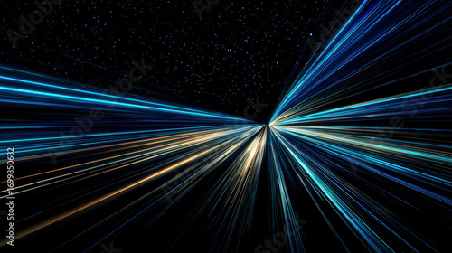 warp speed star lines stretching foreground toward vanishing point cosmic travel concept deep black background illustration concept scene visual for commercial design use high detail quality stock