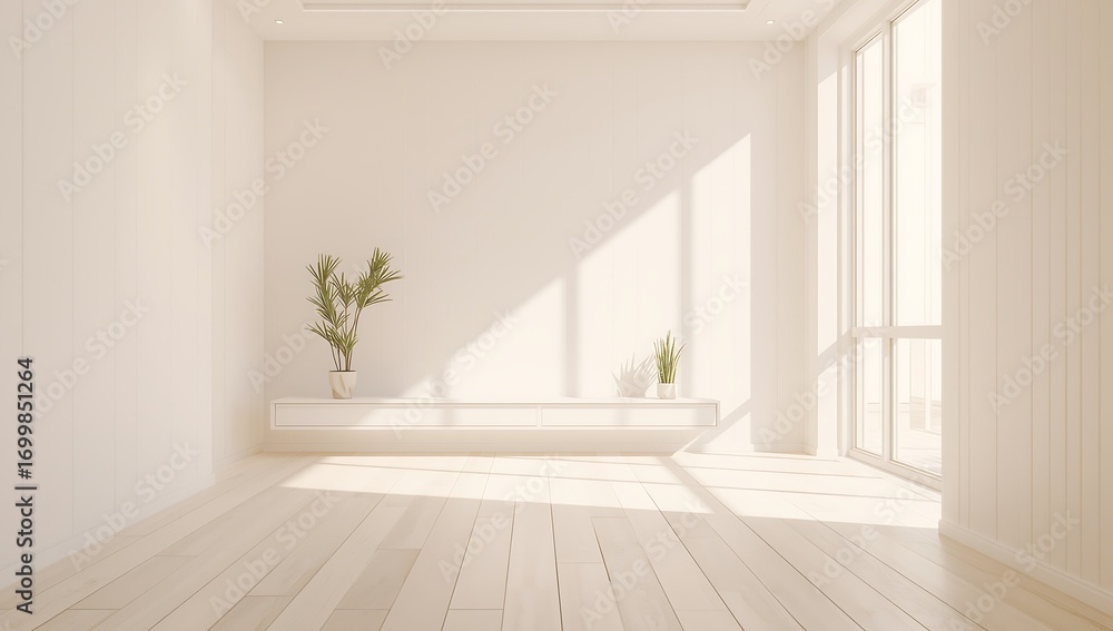 Fototapeta premium Bright modern interior with natural light and minimalist decor