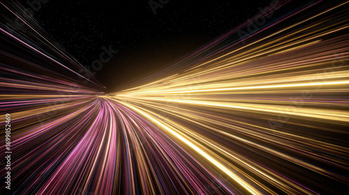 warp speed star lines stretching foreground toward vanishing point cosmic travel concept deep black background illustration concept scene visual for commercial design use high detail quality stock