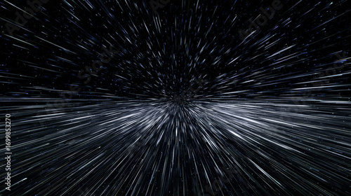 warp speed star lines stretching foreground toward vanishing point cosmic travel concept deep black background illustration concept scene visual for commercial design use high detail quality stock