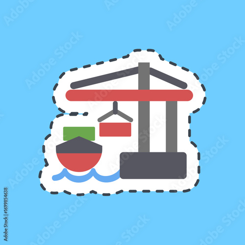 Cutting line sticker sea port. Export import elements.