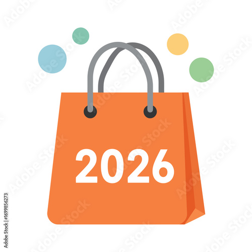 Vector art of orange shopping bag with the year 2026 on it