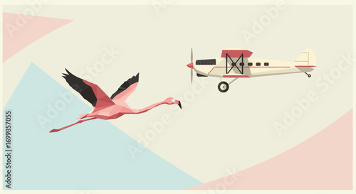 A charming flat design illustration of a happy cartoon animal, a monkey taking a selfie with a retro vintage instant camera