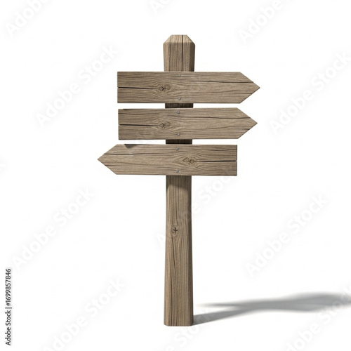 3D realistic wooden signpost with three blank directional boards
