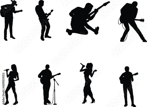 Musical performance vector with acoustic guitar silhouettes
