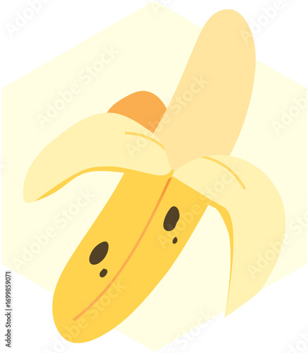 Partially Peeled Ripe Banana – Cartoon Vector Illustration
A flat vector illustration of a partially peeled ripe banana with brown spots, in a fun and minimal cartoon style. Perfect for food packaging