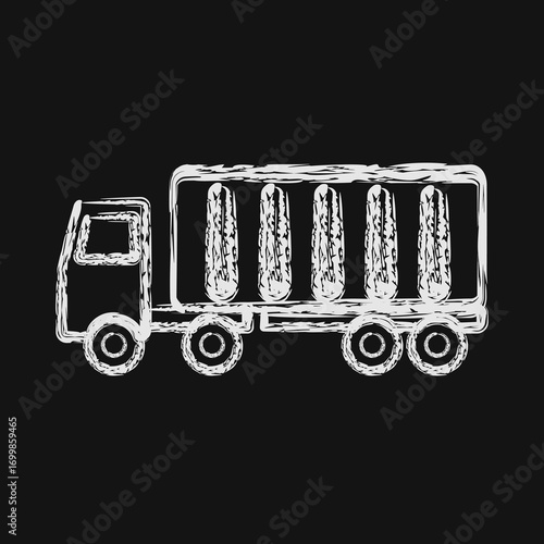 Icon container truck. Export import elements. Icon in chalk style.