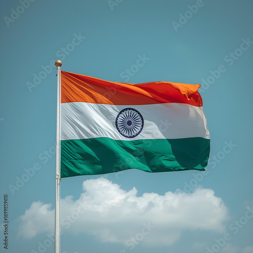 Indian Flag Waving Proudly Against a Clear Blue Sky