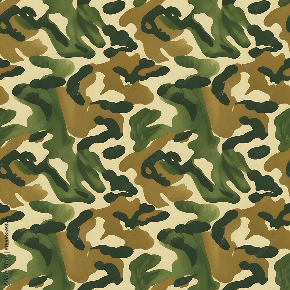 Naklejka premium Military Camouflage Seamless Pattern – Army Digital Paper with Classic Camo Texture, Hunting and Tactical Background for Scrapbooking & Crafts