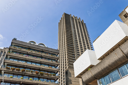 Photography Iconic Barbican London High Rise Complex, Concrete Modernism and Urban Skyline