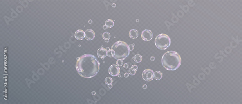 Realistic soap bubbles transparent floating PNG.