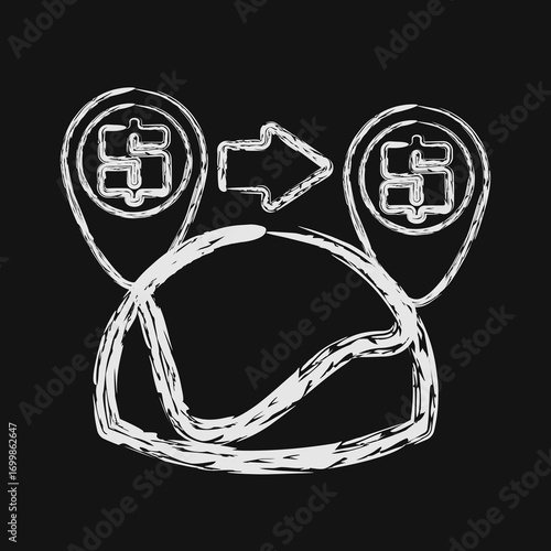 Icon shipping costs. Export import elements. Icon in chalk style.