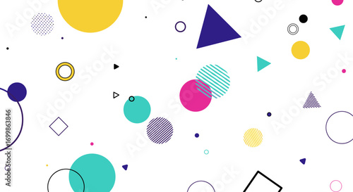 Dynamic abstract geometric shapes floating animation background with vibrant colors and playful patterns