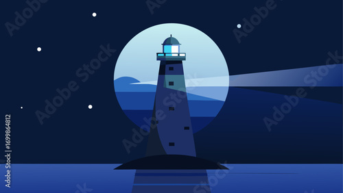 Lighthouse shining in the dark night sky