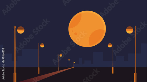 Cityscape with moon and street light view